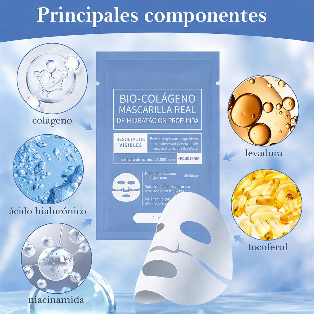 Mascarilla Facial de Bio-Colágeno (5 Piezas)
