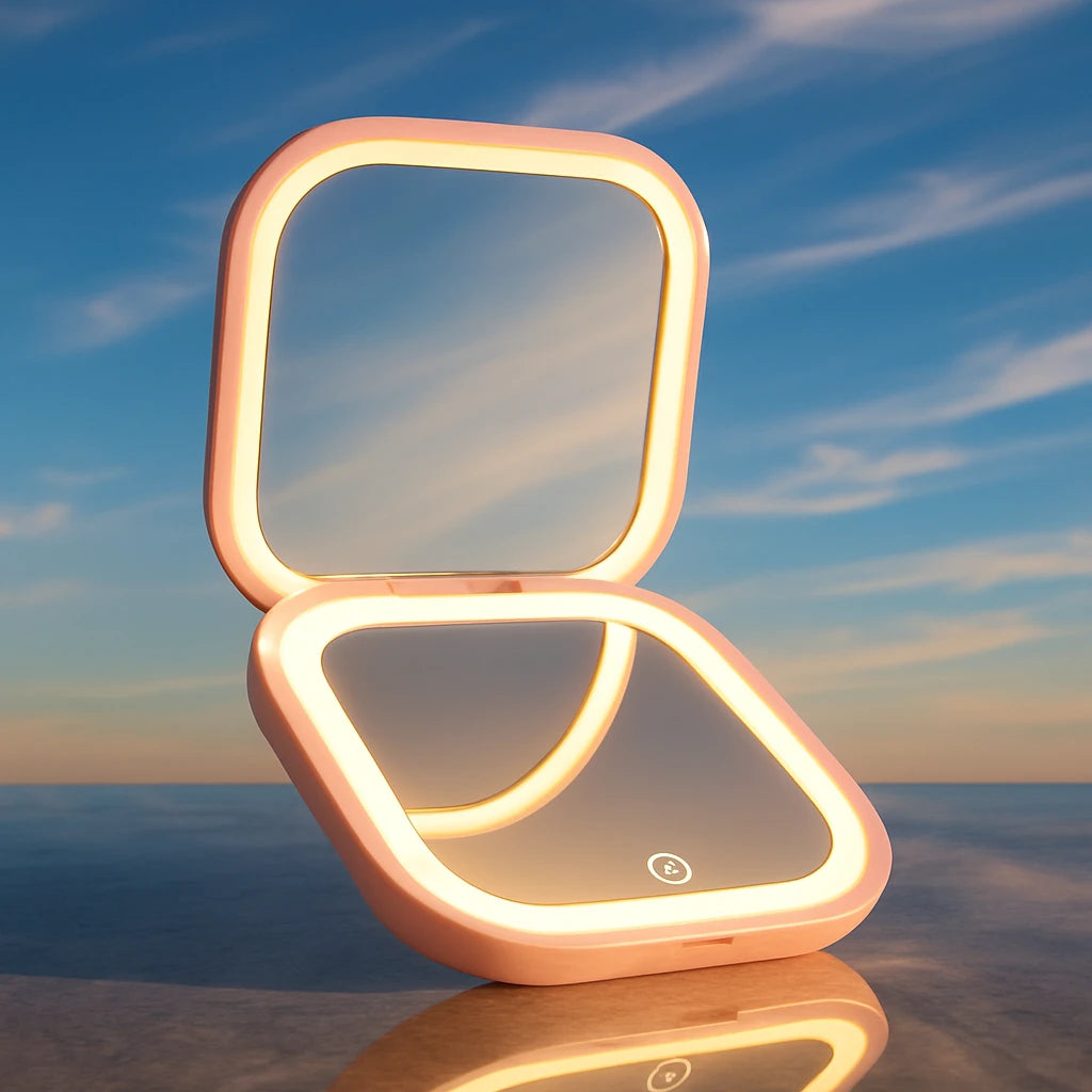 Espejo LED Portátil con Aumento 2X Compacto, Plegable y Perfecto